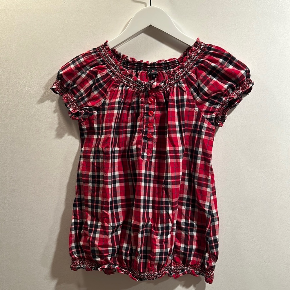 Blouse from Germany. European size 36. Red, Black and White plaid.